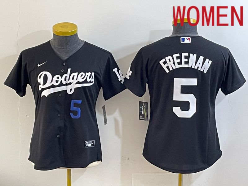 Women Los Angeles Dodgers #5 Freeman Black Game 2024 Nike MLB Jersey style 11215